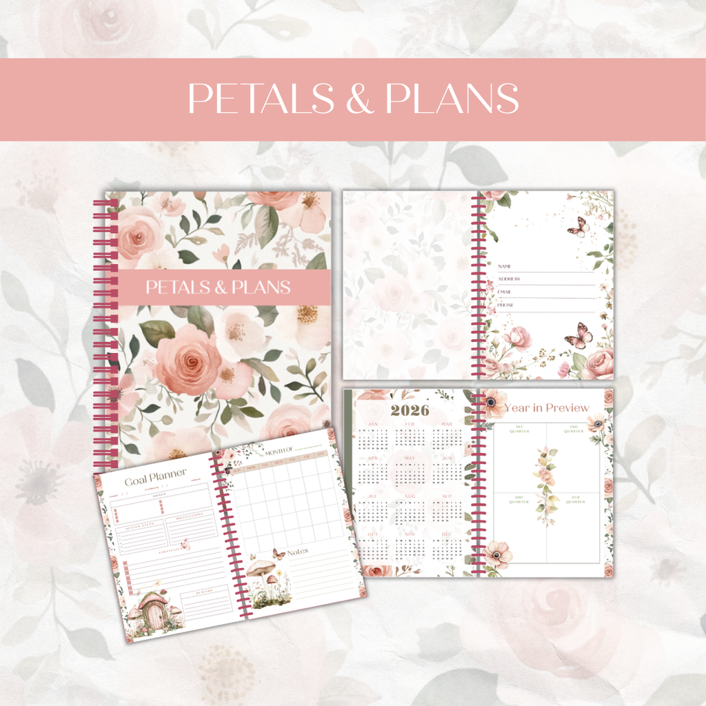 Floral planner printable cover and page preview