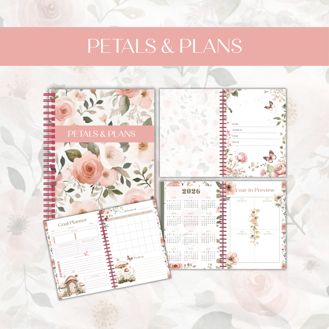 Floral planner printable cover and page preview