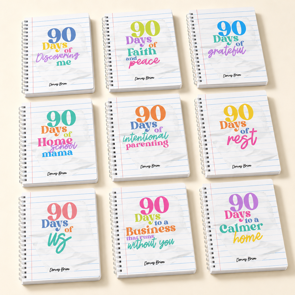The complete 90 Days guided journal collection shown together