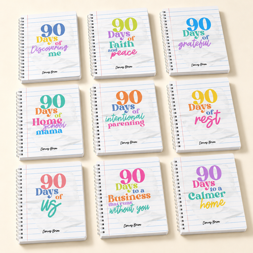 The complete 90 Days guided journal collection shown together